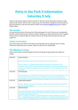 Party in the Park II Information Saturday 9 July