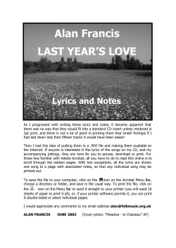 Alan Francis LAST YEAR’S LOVE Lyrics and Notes