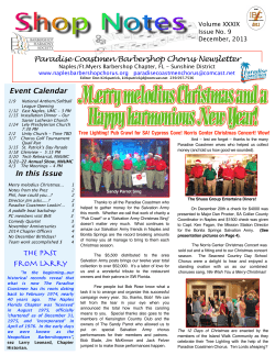 Event Calendar Paradise Coastmen Barbershop Chorus Newsletter Volume XXXIX Issue No. 9