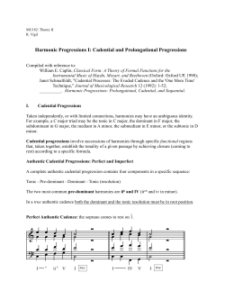 Harmonic Progressions I: Cadential and Prolongational Progressions