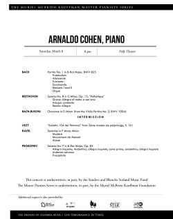 Arnaldo Cohen, piano Saturday, March 8 8 pm Folly Theater