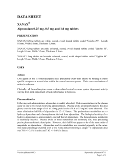 DATA SHEET  XANAX Alprazolam 0.25 mg, 0.5 mg and 1.0 mg tablets