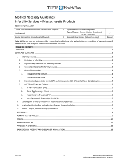 Medical Necessity Guidelines: Infertility Services – Massachusetts Products  Effective: April 11, 2014