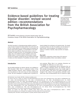 Evidence-based guidelines for treating bipolar disorder: revised second &mdash;recommendations edition