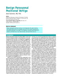 Benign Paroxysmal Positional Vertigo David Solomon, MD, PhD