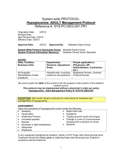 Reference #: SYS-PC-DEG-001.PR1 Hypoglycemia: ADULT Management Protocol