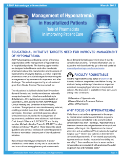 Management of Hyponatremia in Hospitalized Patients Role of Pharmacists in Improving Patient Care