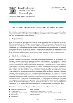 Guideline No. 10(A) THE MANAGEMENT OF SEVERE PRE-ECLAMPSIA/ECLAMPSIA