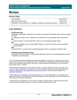 Mumps Alberta Health and Wellness Public Health Notifiable Disease Management Guidelines August 2011