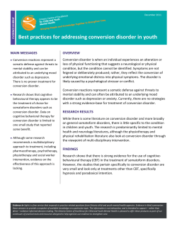 Best practices for addressing conversion disorder in youth MAIN MESSAGES OVERVIEW
