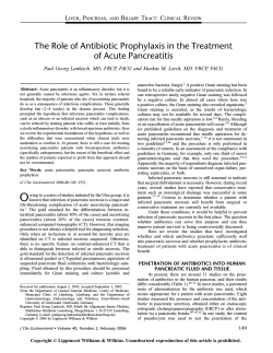 The Role of Antibiotic Prophylaxis in the Treatment of Acute Pancreatitis L