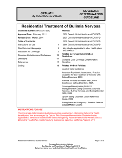 Residential Treatment of Bulimia Nervosa COVERAGE OPTUM™ DETERMINATION