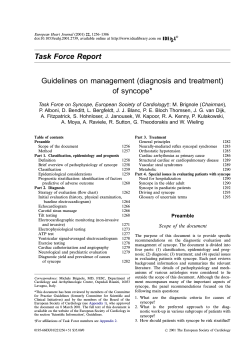 Task Force Report Guidelines on management (diagnosis and treatment) of syncope*