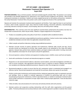 CITY OF CANBY ‐ JOB SUMMARY  Wastewater Treatment Plant Operator I / II  August 2014   