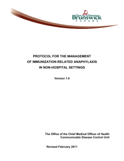 PROTOCOL FOR THE MANAGEMENT OF IMMUNIZATION-RELATED ANAPHYLAXIS IN NON-HOSPITAL SETTINGS