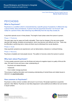 PSYCHOSIS Royal Brisbane and Women’s Hospital What is Psychosis?
