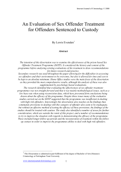An Evaluation of Sex Offender Treatment for Offenders Sentenced to Custody