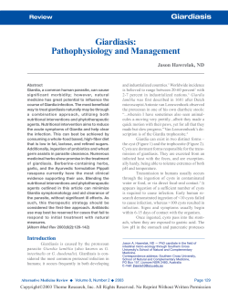 Giardiasis: Pathophysiology and Management  Giardiasis