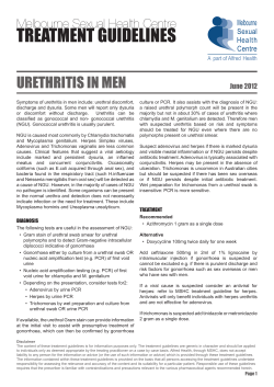 TREATMENT GUIDELINES URETHRITIS IN MEN Melbourne Sexual Health Centre Melbourne
