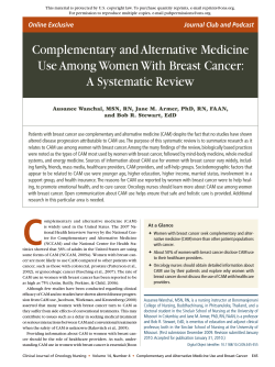Complementary and Alternative Medicine Use Among Women With Breast Cancer: Online Exclusive