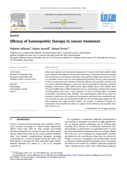 Efficacy of homeopathic therapy in cancer treatment Review Stefania Milazzo , Nancy Russell