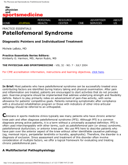 Patellofemoral Syndrome Diagnostic Pointers and Individualized Treatment