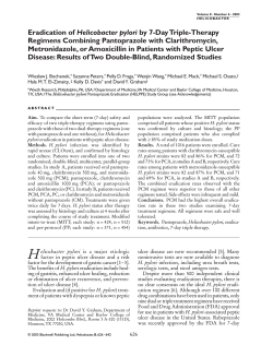 Helicobacter pylori Regimens Combining Pantoprazole with Clarithromycin,