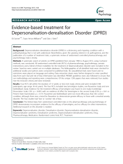 Evidence-based treatment for Depersonalisation-derealisation Disorder (DPRD) Open Access