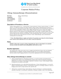 Corporate Medical Policy Allergy Immunotherapy (Desensitization)  Description of Procedure or Service