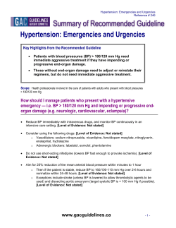 Hypertension: Emergencies and Urgencies Key Highlights from the Recommended Guideline