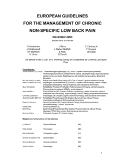 EUROPEAN GUIDELINES FOR THE MANAGEMENT OF CHRONIC NON-SPECIFIC LOW BACK PAIN November 2004