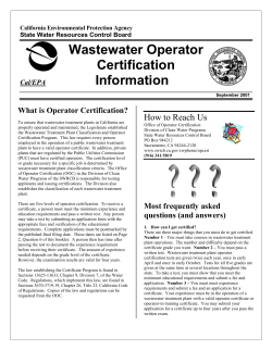 Wastewater Operator Certification Information How to Reach Us