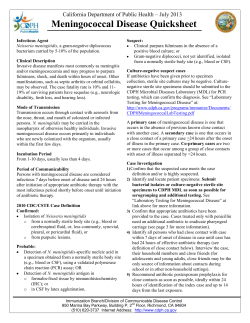 Meningococcal Disease Quicksheet California Department of Public Health – July 2013