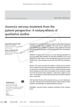 Anorexia nervosa treatment from the patient perspective: A metasynthesis of qualitative studies
