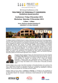 TREATMENT OF PERSONALITY DISORDERS: Conference: Friday 9 November 2012 Guidelines-based practice