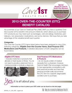 2013 OVER-THE-COUNTER (OTC) BENEFIT CATALOG No Cost to You!