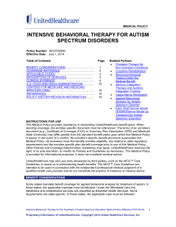 INTENSIVE BEHAVIORAL THERAPY FOR AUTISM SPECTRUM DISORDERS