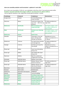 Her er listen over de produkter (1.202 stk.), som indeholder... Listen over anmeldte produkter med hormonkemi - opdateret 9. marts...