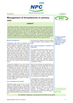 Management of threadworms in primary care SUMMARY V