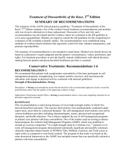 Treatment of Osteoarthritis of the Knee, Edition SUMMARY OF RECOMMENDATIONS