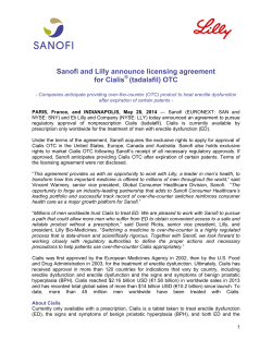 Sanofi and Lilly announce licensing agreement for Cialis (tadalafil) OTC