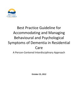 Best Practice Guideline for Accommodating and Managing Behavioural and Psychological