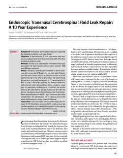 endoscopic transnasal Cerebrospinal Fluid leak repair: a 10 Year experience Original artiCleS