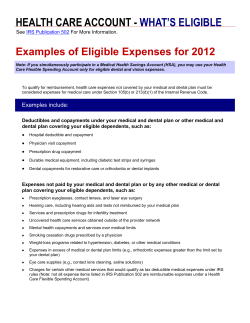 HEALTH CARE ACCOUNT - WHAT’S ELIGIBLE Examples of Eligible Expenses for 2012