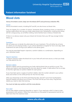 Blood clots Patient information factsheet