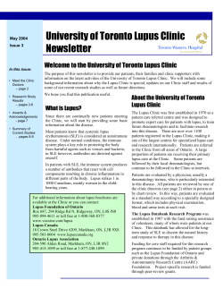 University of Toronto Lupus Clinic Newsletter