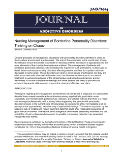 JOURNAL JAD/2014 ADDICTIVE DISORDERS Nursing Management of Borderline Personality Disorders: