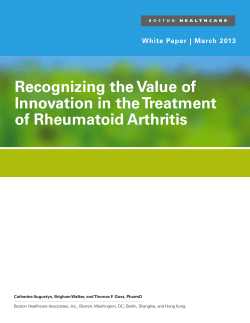Recognizing the Value of Innovation in the Treatment of Rheumatoid Arthritis