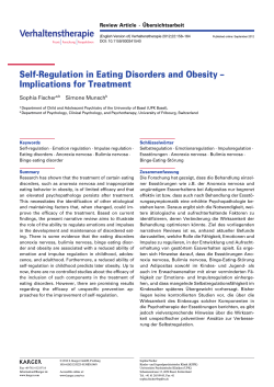 Self-Regulation in Eating Disorders and Obesity – Implications for Treatment Sophia Fischer