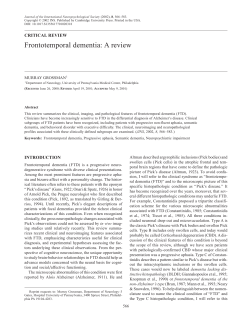 Frontotemporal dementia: A review CRITICAL REVIEW MURRAY GROSSMAN